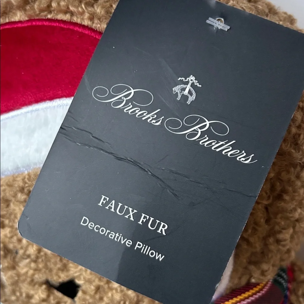 Brooks Brothers Holiday Dog Faux Fur Sherpa Throw Pillow